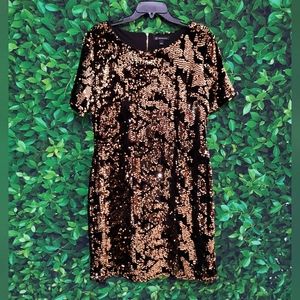 I.N.C. Black and Gold Sequin Short Sleeve Dress